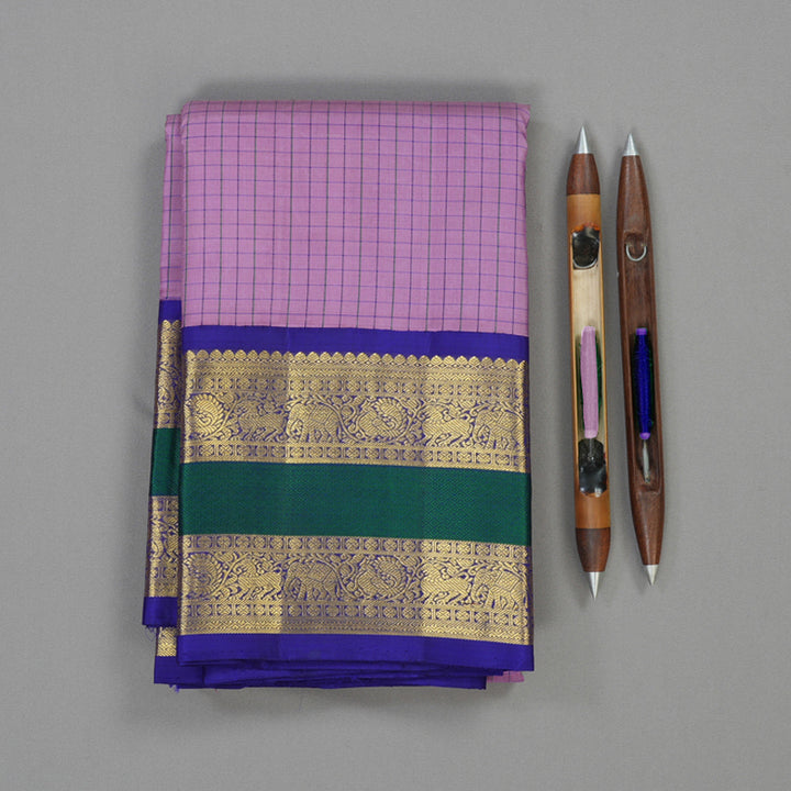 Hayagrivas Handloom Lavendar Kanjivaram Silk Saree with Purplish-Blue Border KBE2041A5-1
