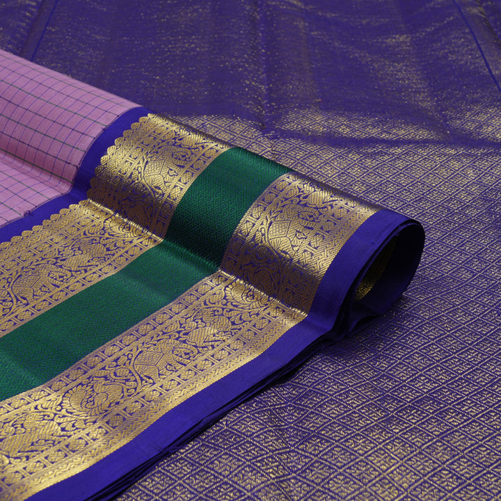Hayagrivas Handloom Lavendar Kanjivaram Silk Saree with Purplish-Blue Border KBE2041A5-1