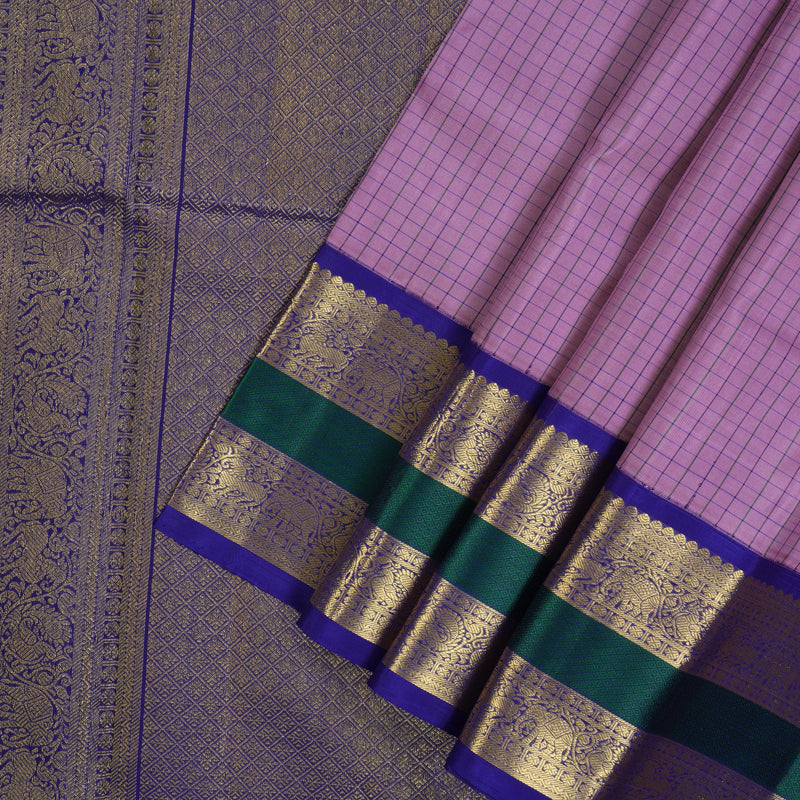 Hayagrivas Handloom Lavendar Kanjivaram Silk Saree with Purplish-Blue Border KBE2041A5-1