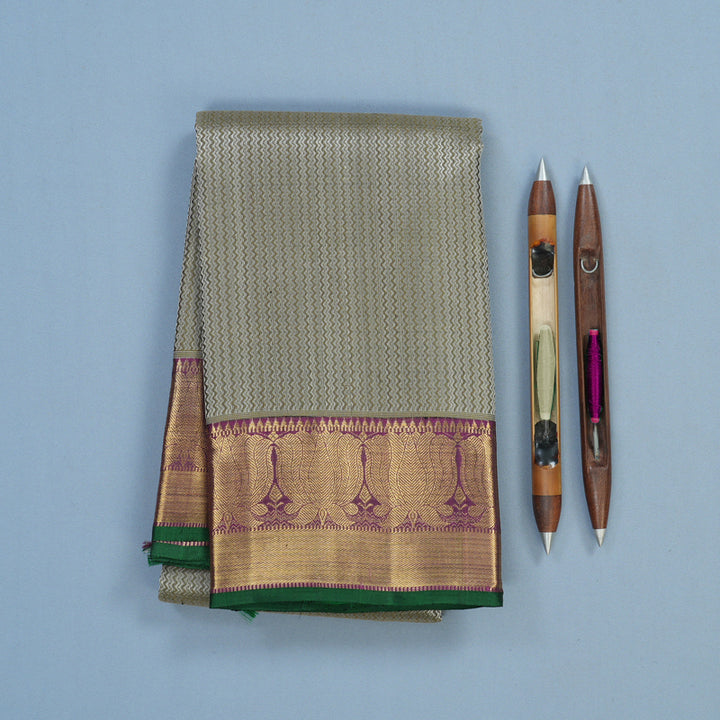 Hayagrivas Handloom Mehandi Green Kanjivaram Silk Saree with Purple Border KBE2043A1-1