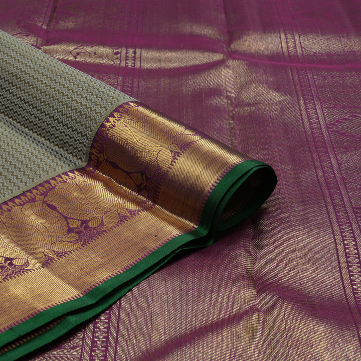 Hayagrivas Handloom Mehandi Green Kanjivaram Silk Saree with Purple Border KBE2043A1-1