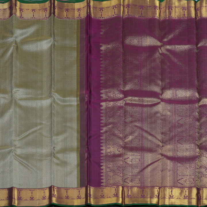 Hayagrivas Handloom Mehandi Green Kanjivaram Silk Saree with Purple Border KBE2043A1-1