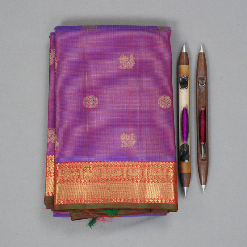 Hayagrivas Handloom Purple Kanjivaram Silk Saree with Red Border KBE2045A2-1