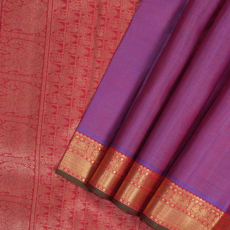 Hayagrivas Handloom Purple Kanjivaram Silk Saree with Red Border KBE2045A2-1