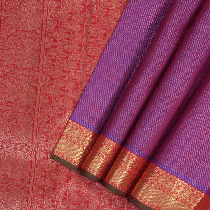 Hayagrivas Handloom Purple Kanjivaram Silk Saree with Red Border KBE2045A2-1