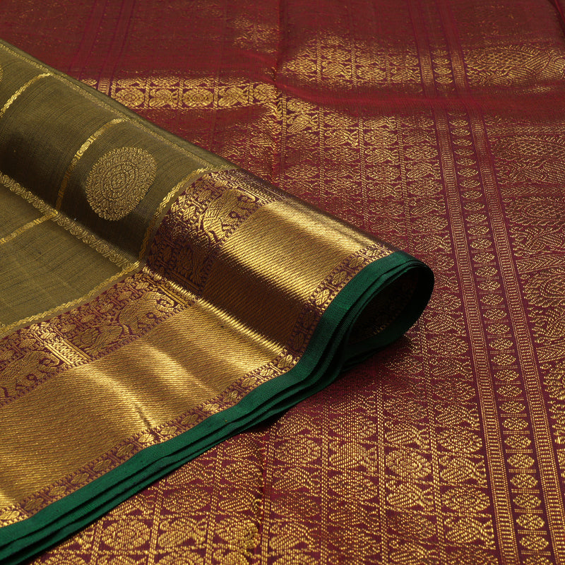 Hayagrivas Handloom Wheat Brown Kanjivaram Silk Saree with Wine Maroon Border KBE2045A4-1