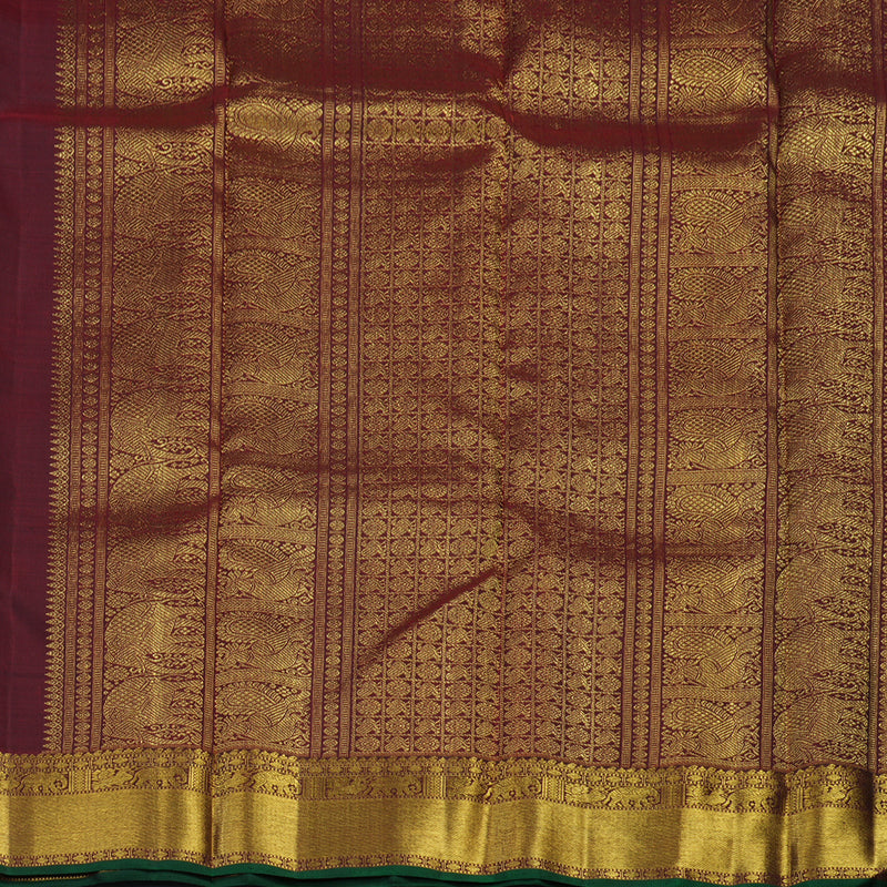 Hayagrivas Handloom Wheat Brown Kanjivaram Silk Saree with Wine Maroon Border KBE2045A4-1