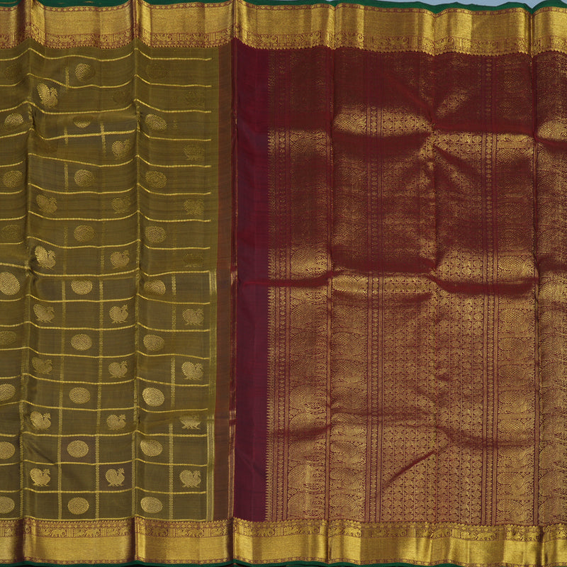Hayagrivas Handloom Wheat Brown Kanjivaram Silk Saree with Wine Maroon Border KBE2045A4-1