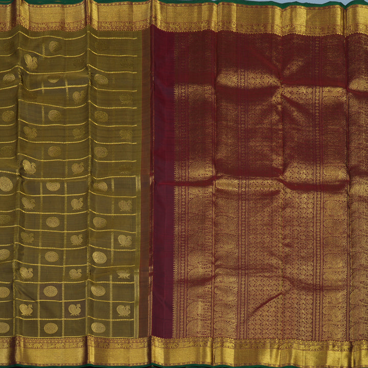 Hayagrivas Handloom Wheat Brown Kanjivaram Silk Saree with Wine Maroon Border KBE2045A4-1