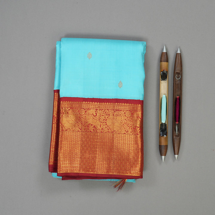 Hayagrivas Handloom Sky Blue Kanjivaram Silk Saree KBE2046A1-3
