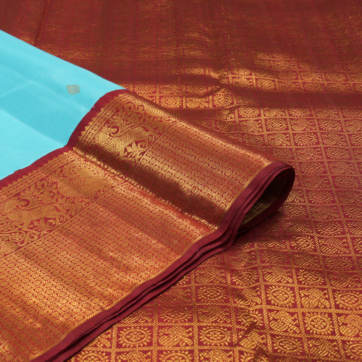 Hayagrivas Handloom Sky Blue Kanjivaram Silk Saree KBE2046A1-3