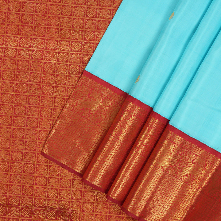 Hayagrivas Handloom Sky Blue Kanjivaram Silk Saree KBE2046A1-3
