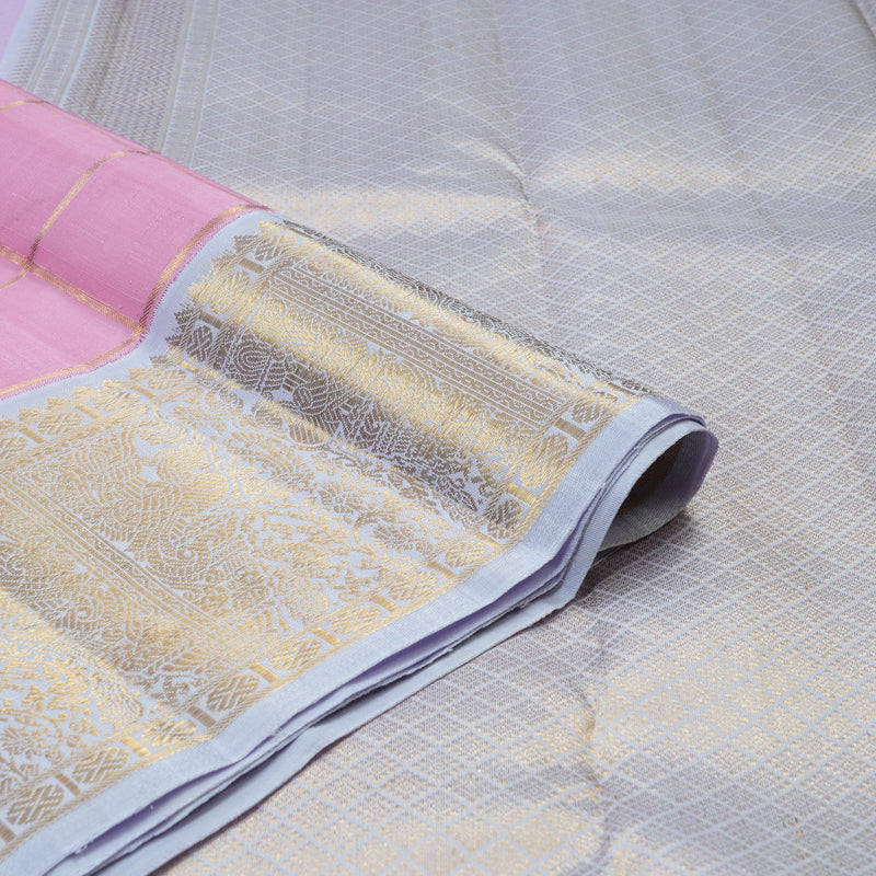 Hayagrivas Handloom Lotus Pink Kanjivaram Silk Saree with Lilac Border KBE2126A4-1