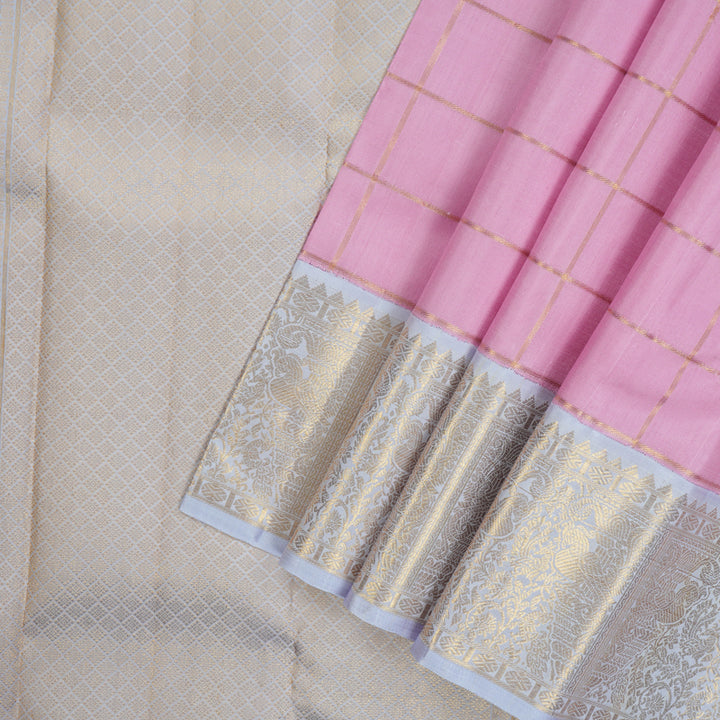 Hayagrivas Handloom Lotus Pink Kanjivaram Silk Saree with Lilac Border KBE2126A4-1