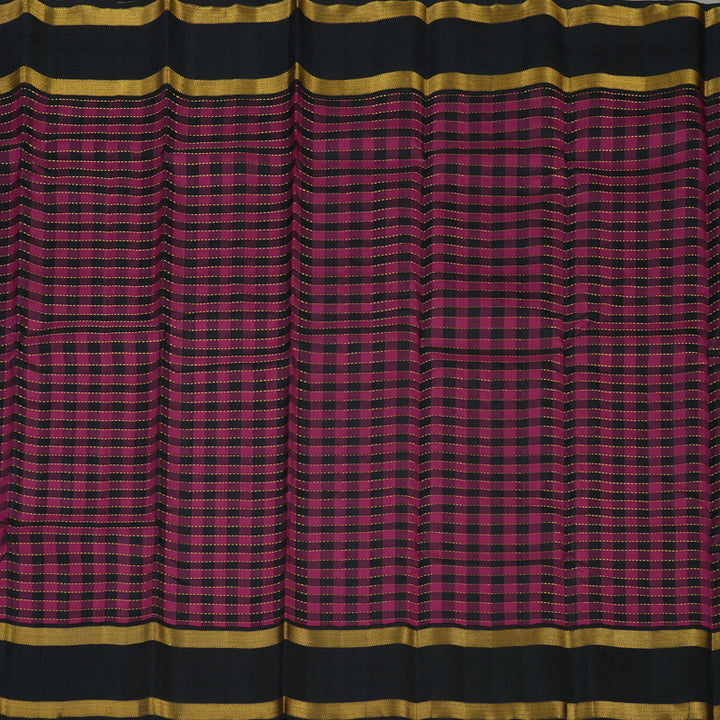 Hayagrivas Handloom Burgundy & Black Checks Kanjivaram Silk Saree KBE2046A6-1