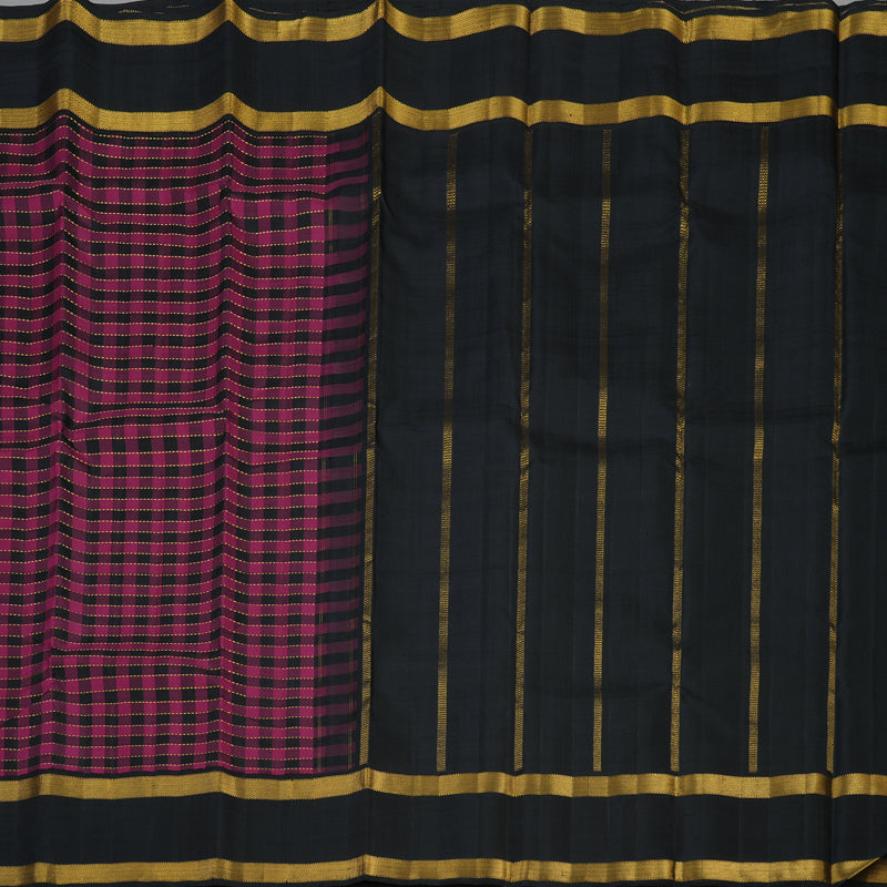 Hayagrivas Handloom Burgundy & Black Checks Kanjivaram Silk Saree KBE2046A6-1
