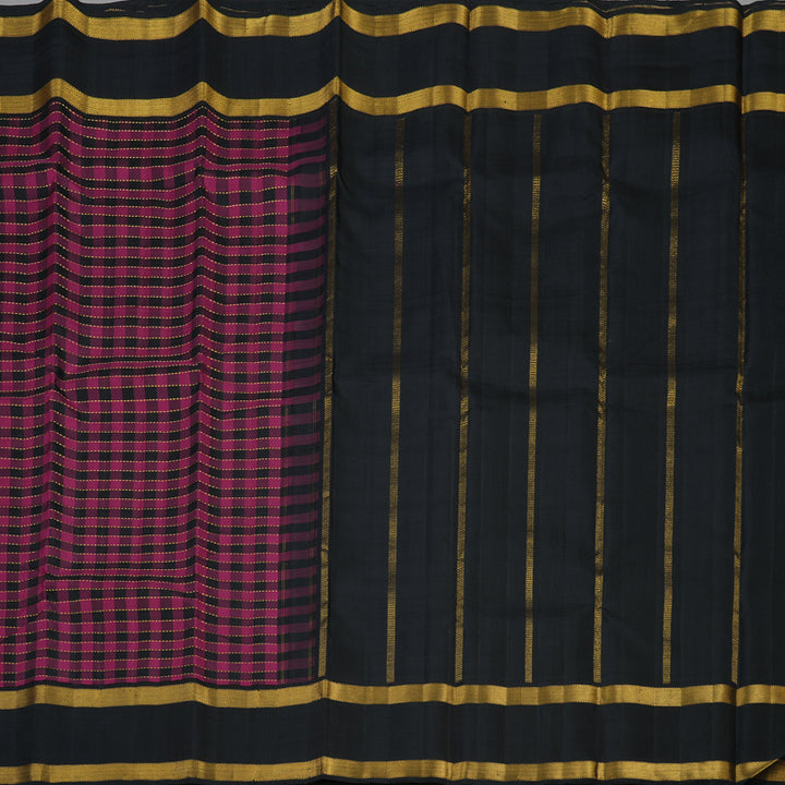 Hayagrivas Handloom Burgundy & Black Checks Kanjivaram Silk Saree KBE2046A6-1