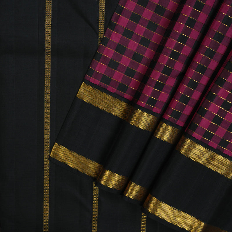 Hayagrivas Handloom Burgundy & Black Checks Kanjivaram Silk Saree KBE2046A6-1