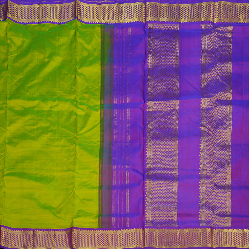 Hayagrivas Fluorescent Green Handloom Ten Yards Silk Saree KBE2047A12-1