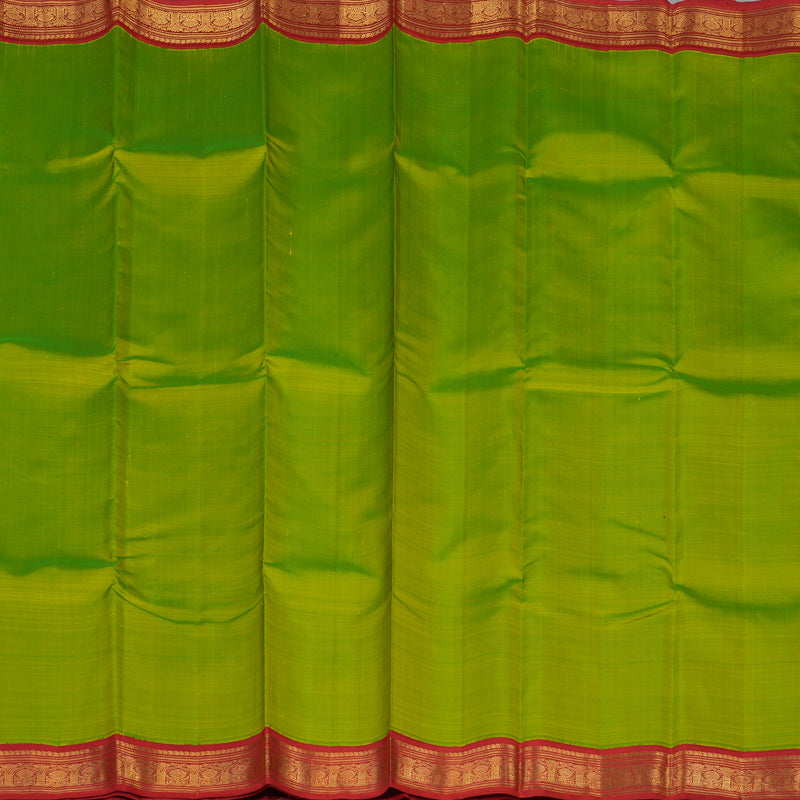 Hayagrivas Handloom Fluorescent Green Kanjivaram Silk Saree with Red Border KBE2047A3-1