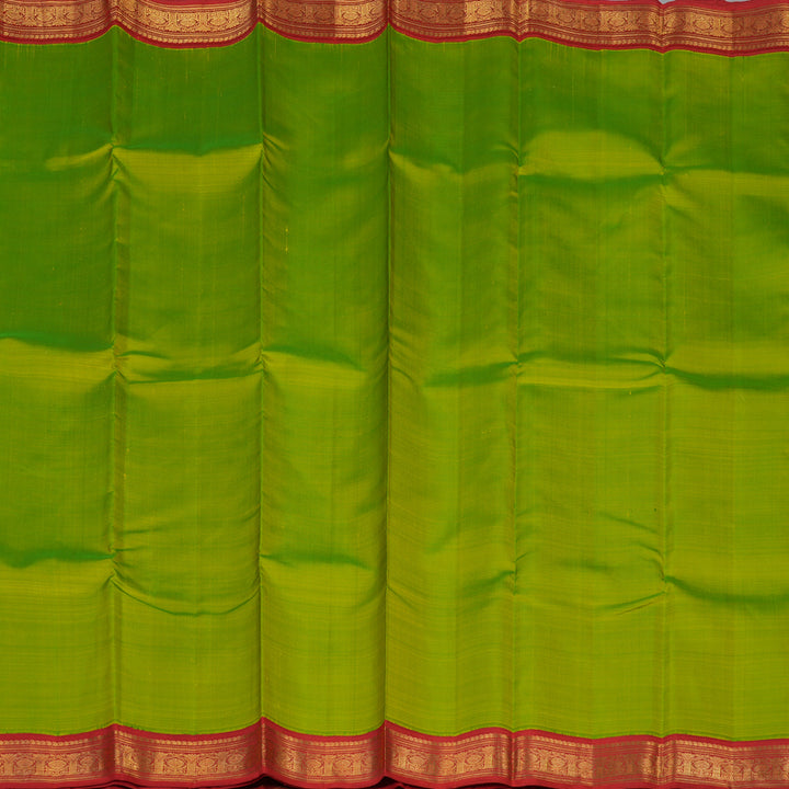 Hayagrivas Handloom Fluorescent Green Kanjivaram Silk Saree with Red Border KBE2047A3-1