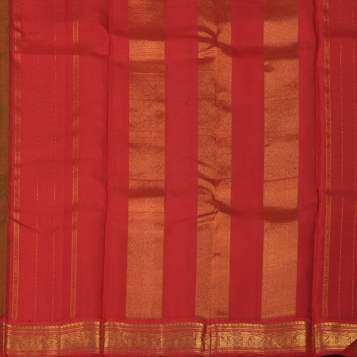 Hayagrivas Handloom Fluorescent Green Kanjivaram Silk Saree with Red Border KBE2047A3-1