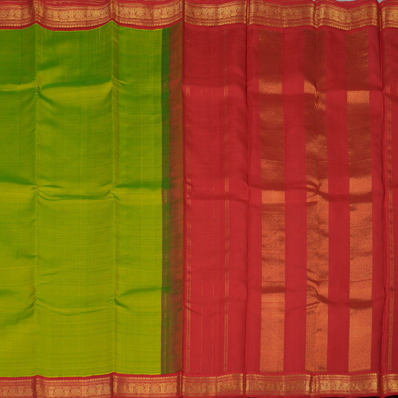 Hayagrivas Handloom Fluorescent Green Kanjivaram Silk Saree with Red Border KBE2047A3-1