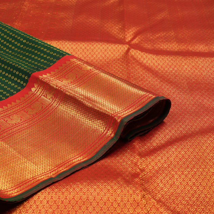 Hayagrivas Handloom Bottle Green Kanjivaram Silk Saree with Red Border KBE2048A1-1
