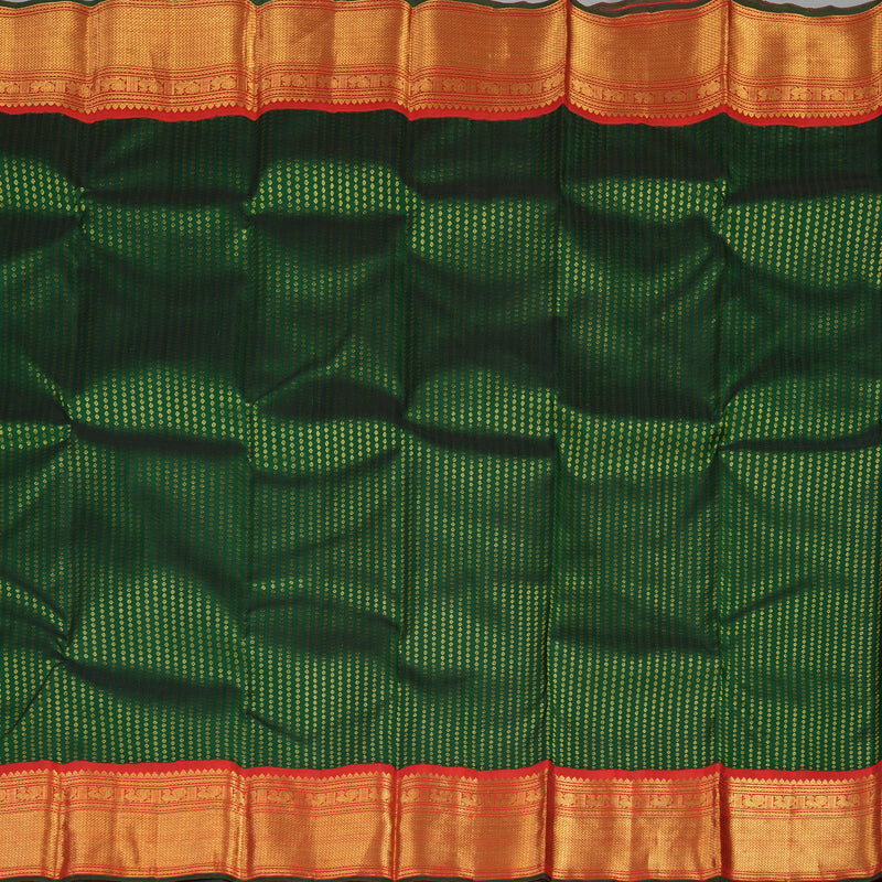 Hayagrivas Handloom Bottle Green Kanjivaram Silk Saree with Red Border KBE2048A1-1