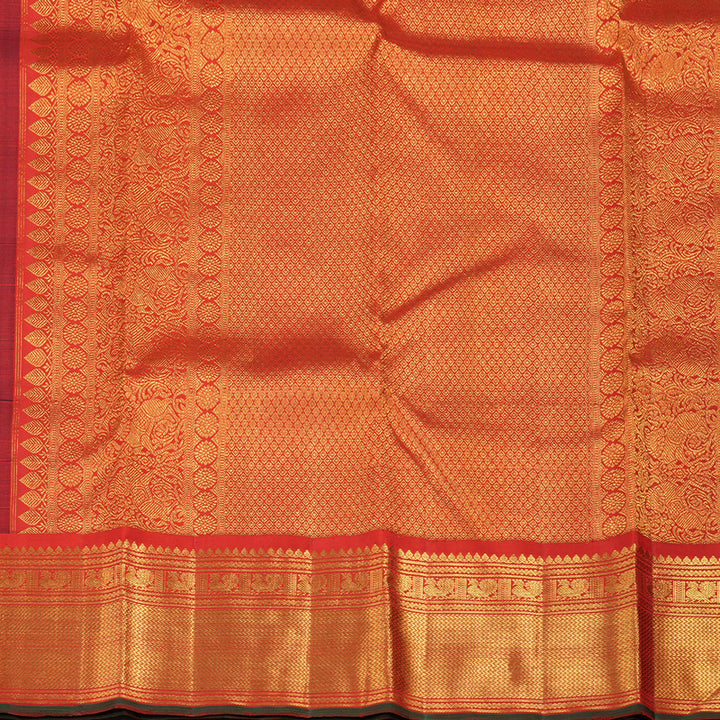 Hayagrivas Handloom Bottle Green Kanjivaram Silk Saree with Red Border KBE2048A1-1