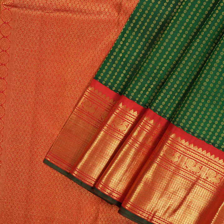 Hayagrivas Handloom Bottle Green Kanjivaram Silk Saree with Red Border KBE2048A1-1