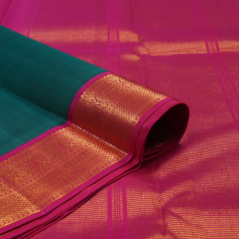 Hayagrivas Handloom Ramar Green Kanjivaram Silk Saree with Magenta Border KBE2048A6-1