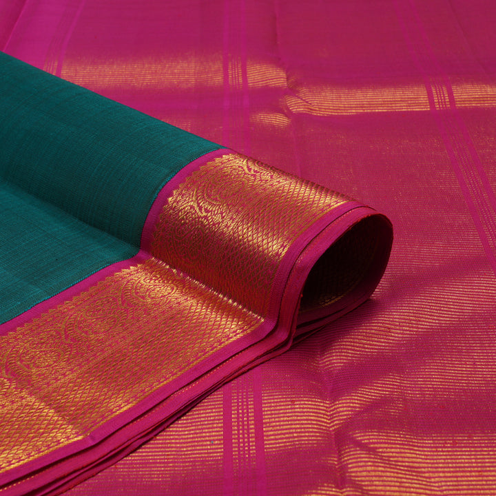 Hayagrivas Handloom Ramar Green Kanjivaram Silk Saree with Magenta Border KBE2048A6-1