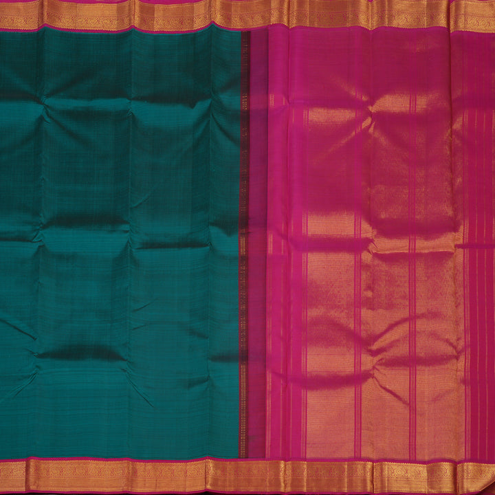 Hayagrivas Handloom Ramar Green Kanjivaram Silk Saree with Magenta Border KBE2048A6-1