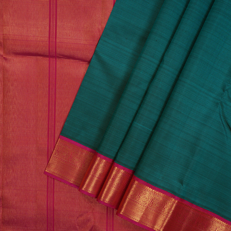 Hayagrivas Handloom Ramar Green Kanjivaram Silk Saree with Magenta Border KBE2048A6-1