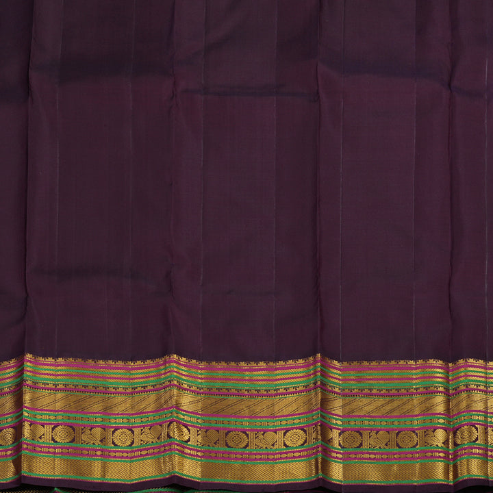 Hayagrivas Handloom Yellow Kanjivaram Silk Saree with Plum Purple Border KBE2048A8-1
