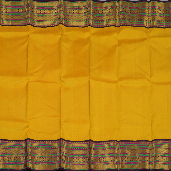 Hayagrivas Handloom Yellow Kanjivaram Silk Saree with Plum Purple Border KBE2048A8-1
