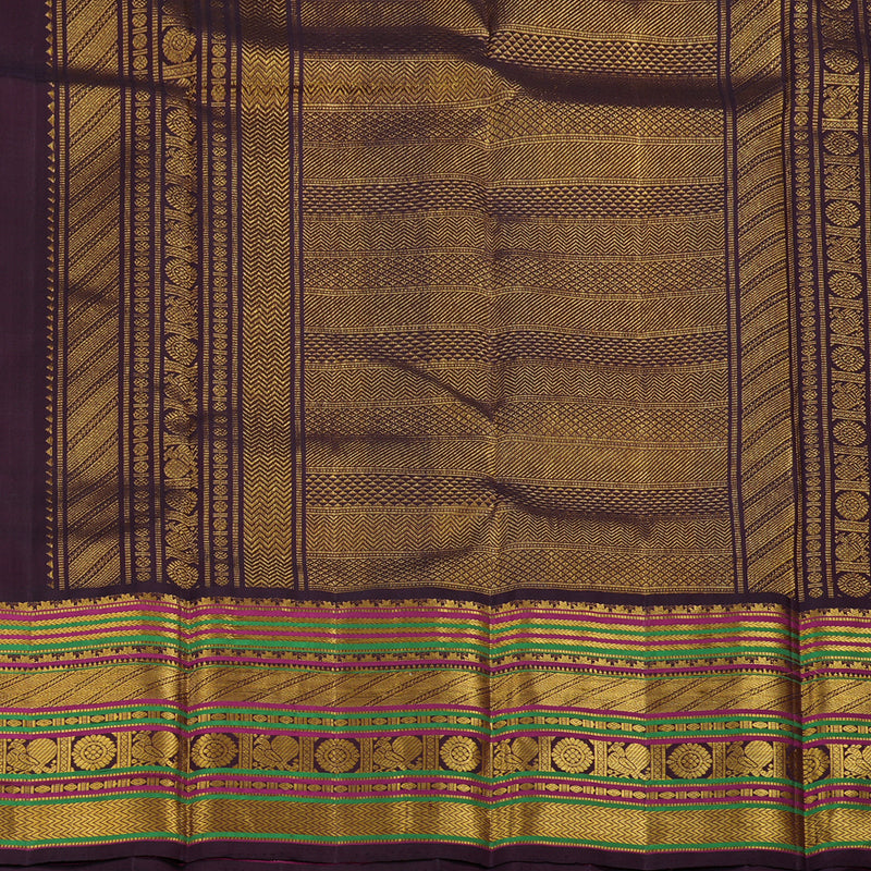 Hayagrivas Handloom Yellow Kanjivaram Silk Saree with Plum Purple Border KBE2048A8-1