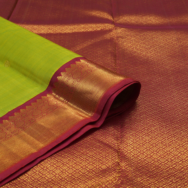 Hayagrivas Handloom Fluorescent Green Kanjivaram Silk Saree with Maroon Border KBE2052A9-1