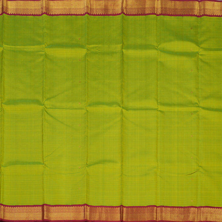Hayagrivas Handloom Fluorescent Green Kanjivaram Silk Saree with Maroon Border KBE2052A9-1
