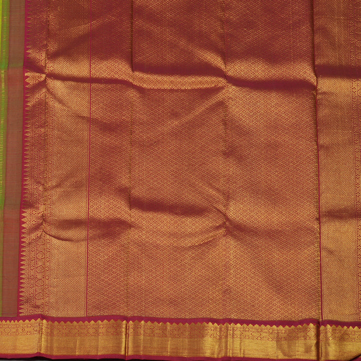 Hayagrivas Handloom Fluorescent Green Kanjivaram Silk Saree with Maroon Border KBE2052A9-1