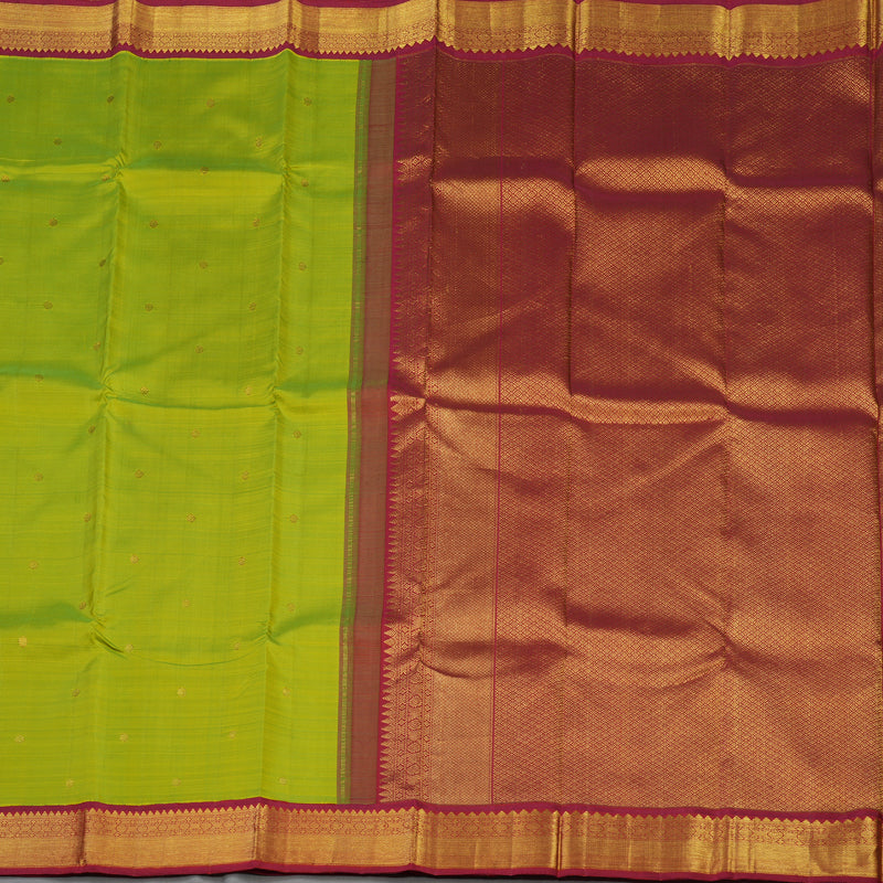 Hayagrivas Handloom Fluorescent Green Kanjivaram Silk Saree with Maroon Border KBE2052A9-1