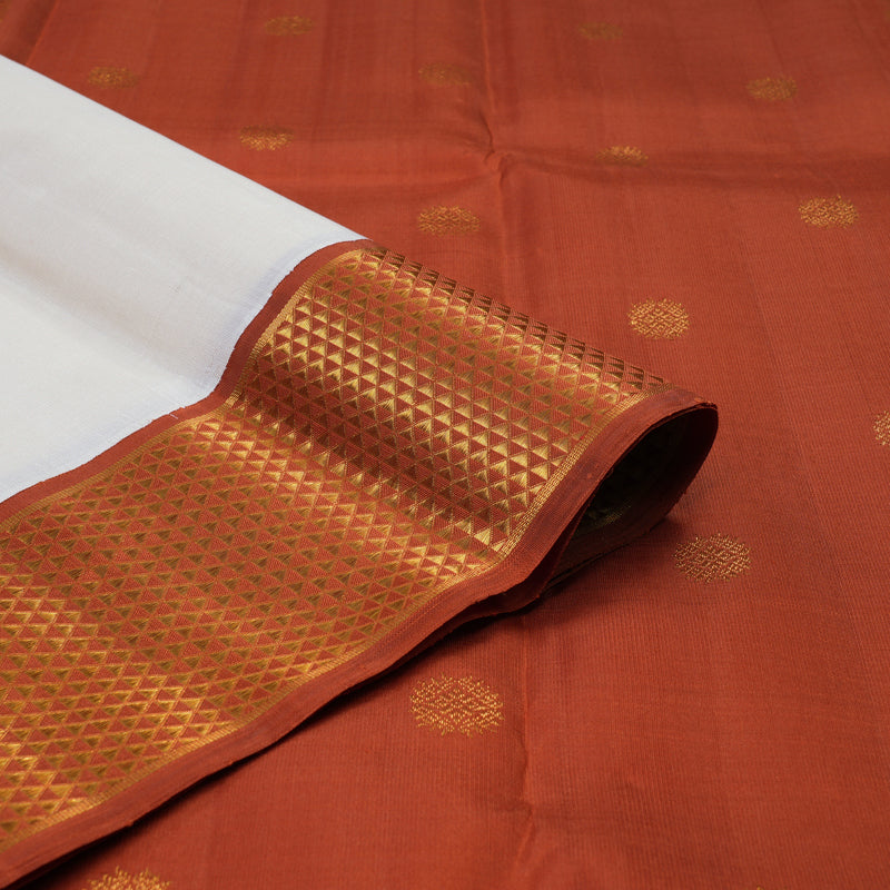 Hayagrivas Handloom Half-White Kanjivaram Silk Saree with Rust Orange Border KBE2053A2-2