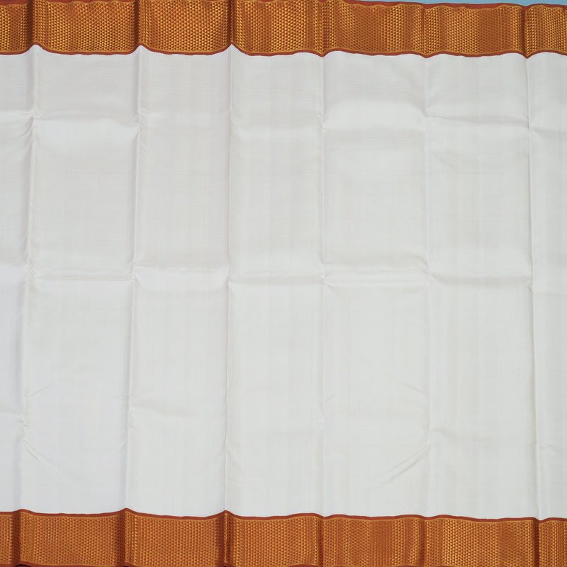 Hayagrivas Handloom Half-White Kanjivaram Silk Saree with Rust Orange Border KBE2053A2-2