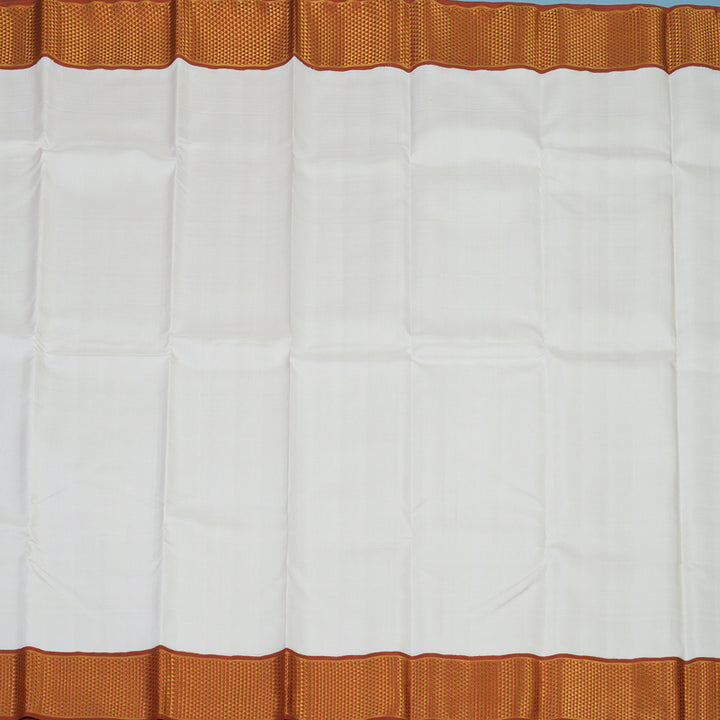 Hayagrivas Handloom Half-White Kanjivaram Silk Saree with Rust Orange Border KBE2053A2-2