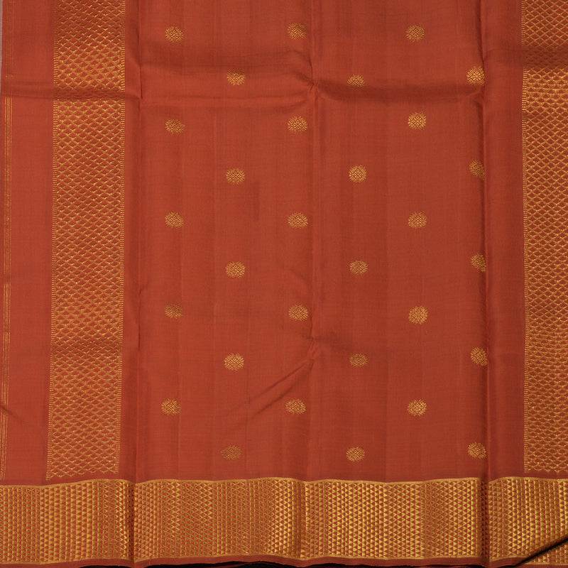 Hayagrivas Handloom Half-White Kanjivaram Silk Saree with Rust Orange Border KBE2053A2-2