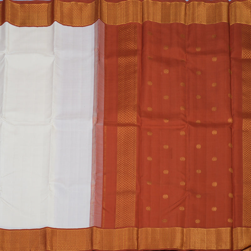 Hayagrivas Handloom Half-White Kanjivaram Silk Saree with Rust Orange Border KBE2053A2-2