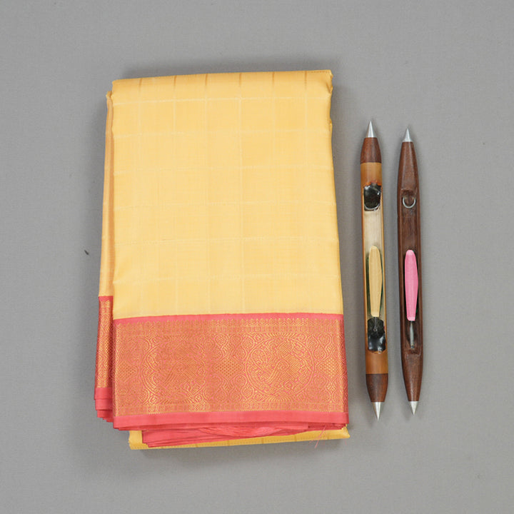 Hayagrivas Handloom Mild Peach Kanjivaram Silk Saree with Pink Border KBE2053A4-1