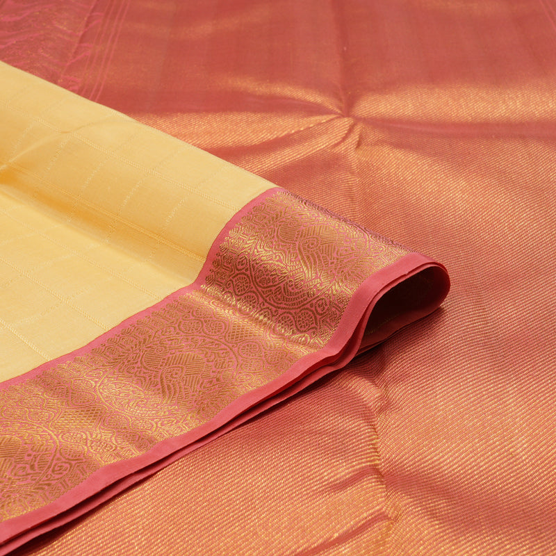 Hayagrivas Handloom Mild Peach Kanjivaram Silk Saree with Pink Border KBE2053A4-1
