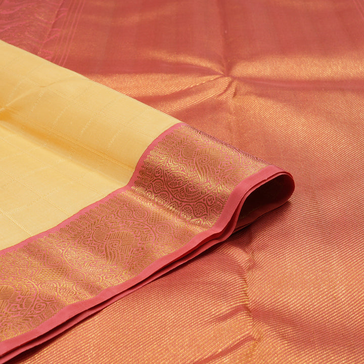 Hayagrivas Handloom Mild Peach Kanjivaram Silk Saree with Pink Border KBE2053A4-1